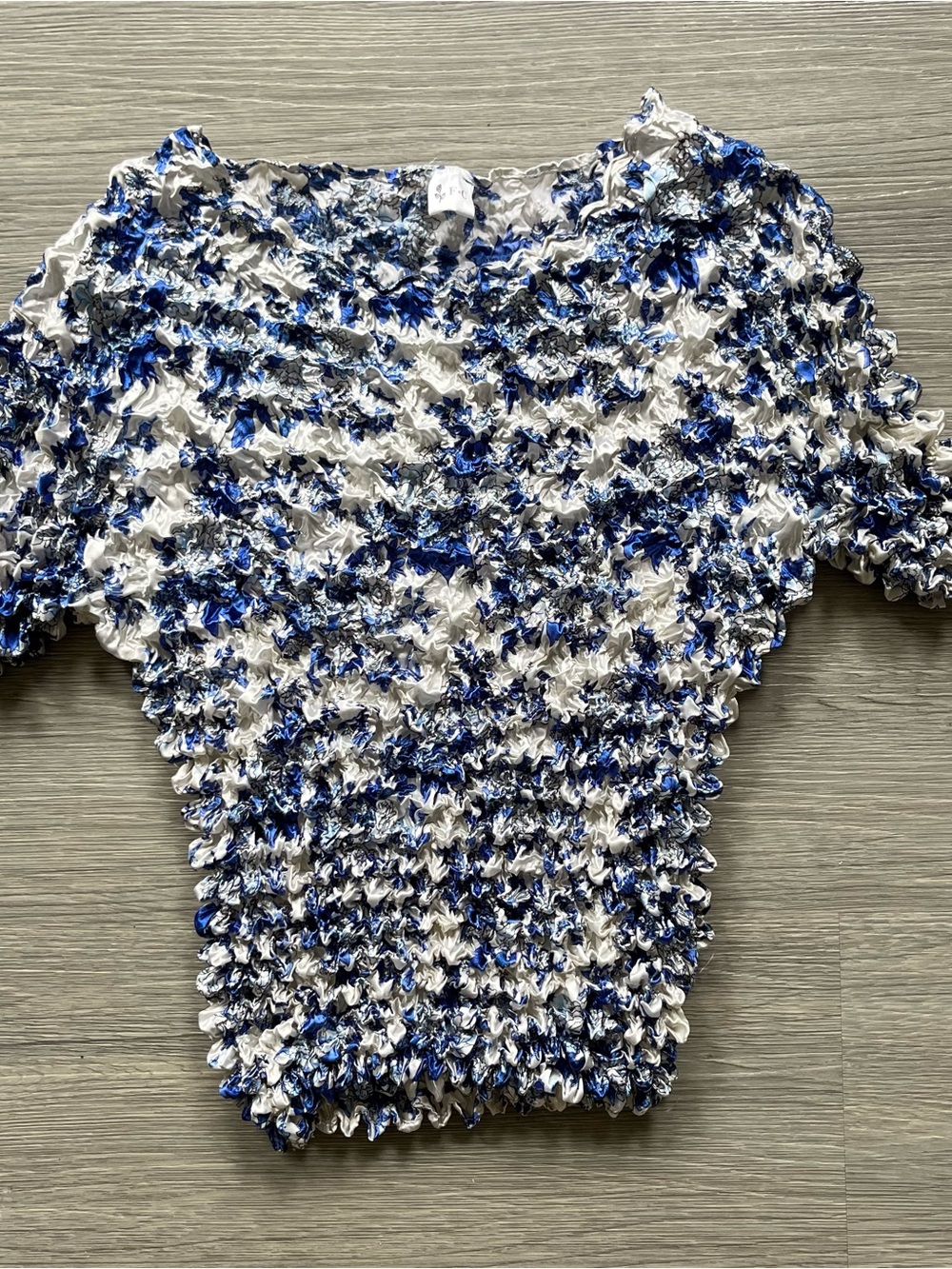 Blue & White Floral Satin Popcorn Top